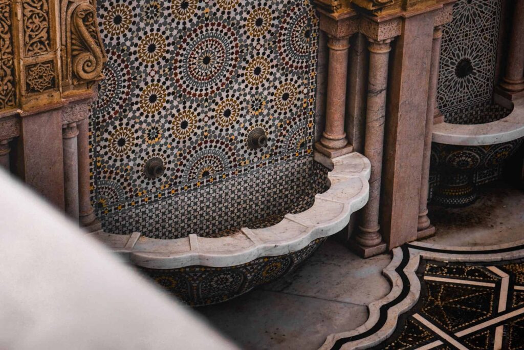 Carved woodwork and zellige in a riad